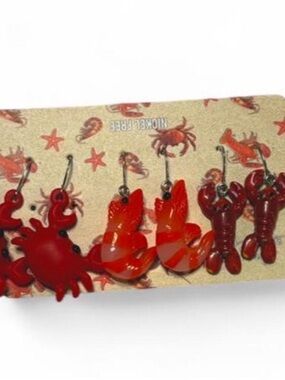 Novelty Red Lobster, Crab, Shrimp Dangle Earrings Set